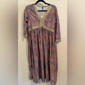 NWT Janasya Elegant Dress with Gold Trim